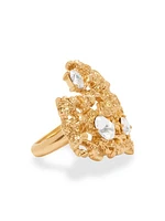 Goldtone & Glass Crystal Coral Heart Ring