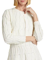 Wave-Knit Crewneck Crop Cardigan