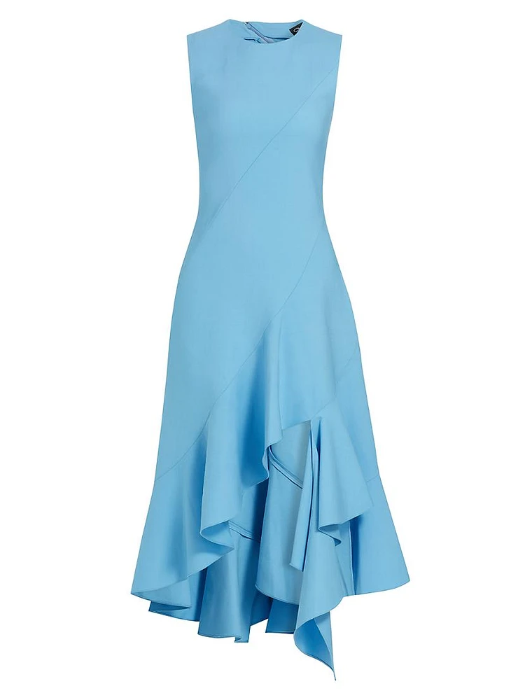 Ruffled Stretch-Wool Midi-Dress