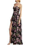 Poppies Silk Chiffon Strapless Gown