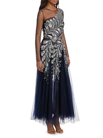 Sequined Tulle Illusion Cocktail Dress