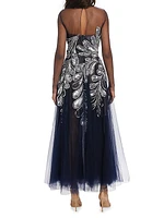 Sequined Tulle Illusion Cocktail Dress