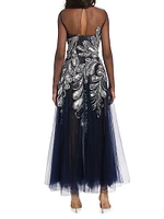 Sequined Tulle Illusion Cocktail Dress