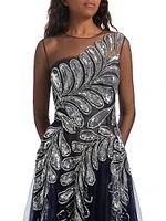 Sequined Tulle Illusion Cocktail Dress