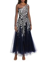 Sequined Tulle Illusion Cocktail Dress