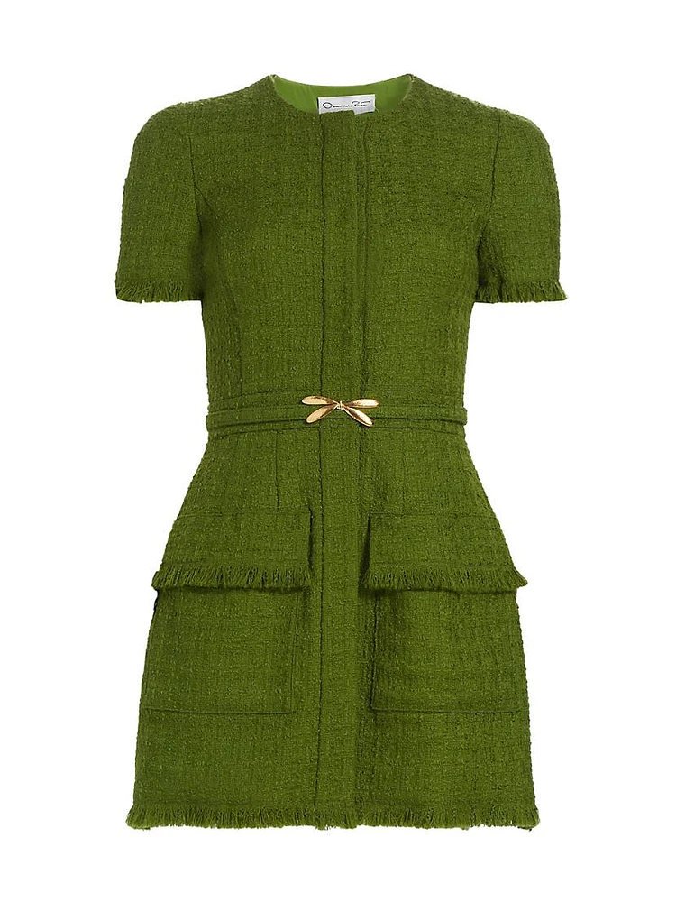 Wool-Blend Tweed Belted Minidress