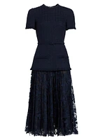 Wool-Blend Tweed & Guipure Lace Midi-Dress