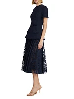 Wool-Blend Tweed & Guipure Lace Midi-Dress