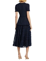 Wool-Blend Tweed & Guipure Lace Midi-Dress