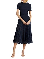 Wool-Blend Tweed & Guipure Lace Midi-Dress