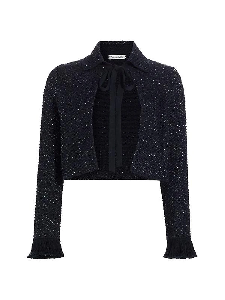 Sequined Tieneck Knit Jacket