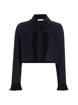 Sequined Tieneck Knit Jacket