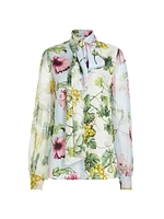 Floral Silk Tieneck Blouse