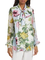 Floral Silk Tieneck Blouse