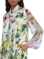 Floral Silk Tieneck Blouse