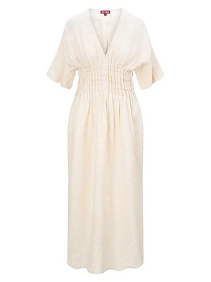 Lauretta Pleated Linen Midi-Dress