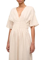 Lauretta Pleated Linen Midi-Dress