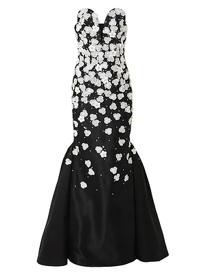 Floral-Embellished Silk Strapless Trumpet Gown