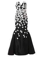 Floral-Embellished Silk Strapless Trumpet Gown