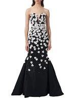 Floral-Embellished Silk Strapless Trumpet Gown