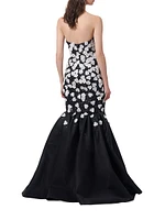 Floral-Embellished Silk Strapless Trumpet Gown