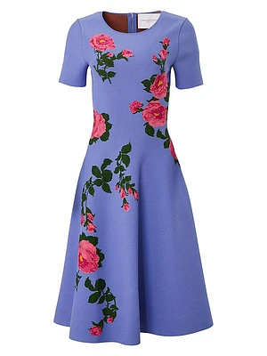 Floral Short-Sleeve Fit & Flare Midi-Dress