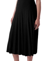 Knit Mock Turtleneck Pleated Midi-Dress