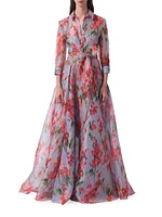 Floral Silk Tie-Waist Shirt Gown