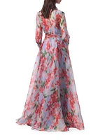 Floral Silk Tie-Waist Shirt Gown