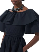 Stretch-Cotton Ruffled Short-Sleeve Midi Dress