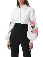 Floral Embroidered Balloon-Sleeve Blouse