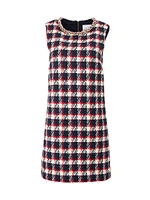 Chain-Embellished Plaid Cotton-Blend Shift Minidress