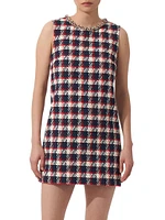 Chain-Embellished Plaid Cotton-Blend Shift Minidress