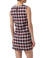 Chain-Embellished Plaid Cotton-Blend Shift Minidress