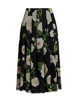 Floral Silk Pleated Midi-Skirt