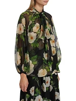 Floral Silk Tie-Neck Blouse