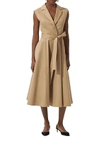 Stretch-Cotton Sleeveless Tie-Waist Trench Midi Dress