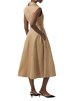 Stretch-Cotton Sleeveless Tie-Waist Trench Midi Dress