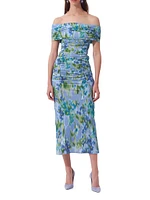 Floral Ruched Off-the-Shoulder Midi-Dress