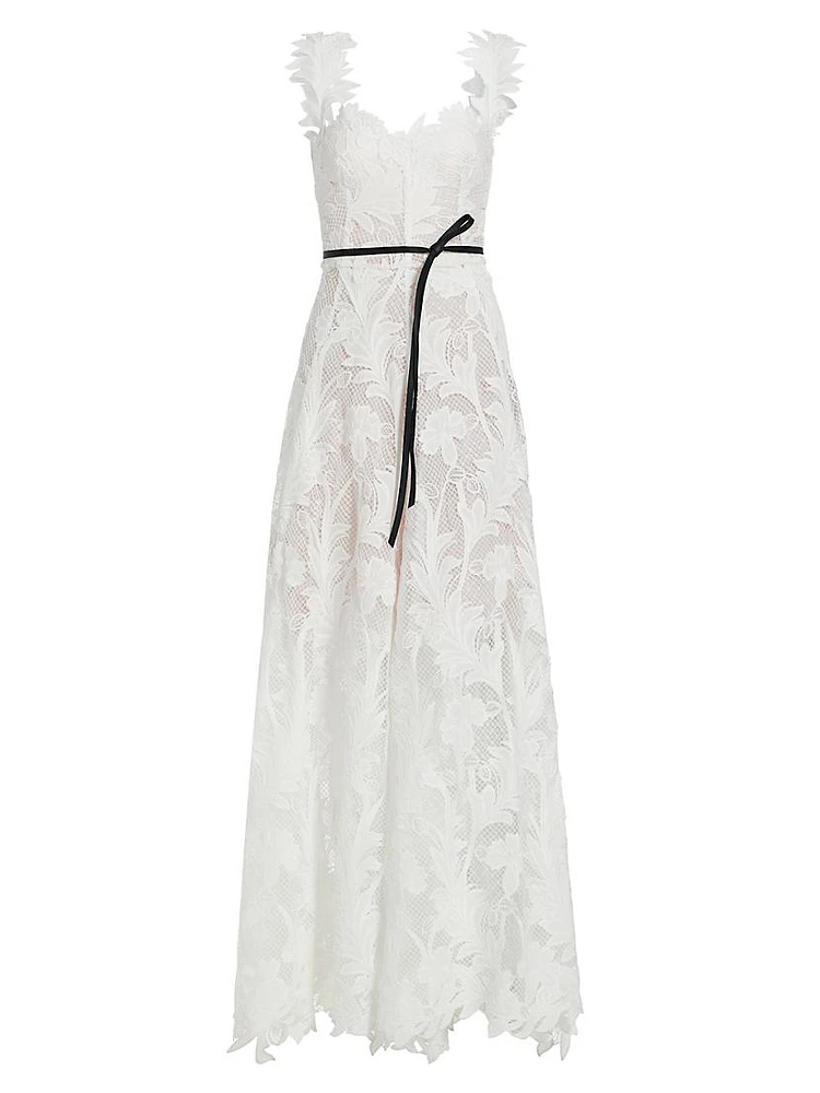 Marbled Carnation Guipure Lace Gown