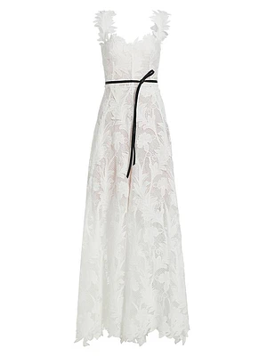 Marbled Carnation Guipure Lace Gown