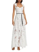 Marbled Carnation Guipure Lace Gown