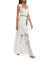 Marbled Carnation Guipure Lace Gown