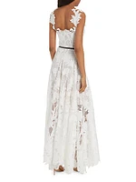 Marbled Carnation Guipure Lace Gown