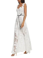 Marbled Carnation Guipure Lace Gown