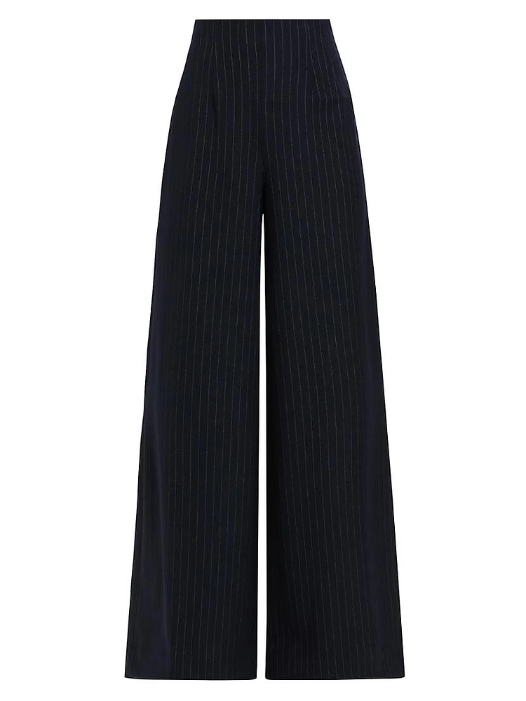 Pinstriped Stretch-Wool Wide-Leg Pants