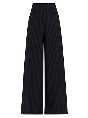 Pinstriped Stretch-Wool Wide-Leg Pants