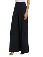 Pinstriped Stretch-Wool Wide-Leg Pants