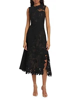 Wool-Blend Guipure Lace Sleeveless Midi-Dress