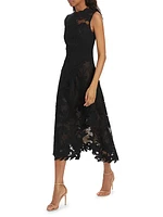 Wool-Blend Guipure Lace Sleeveless Midi-Dress